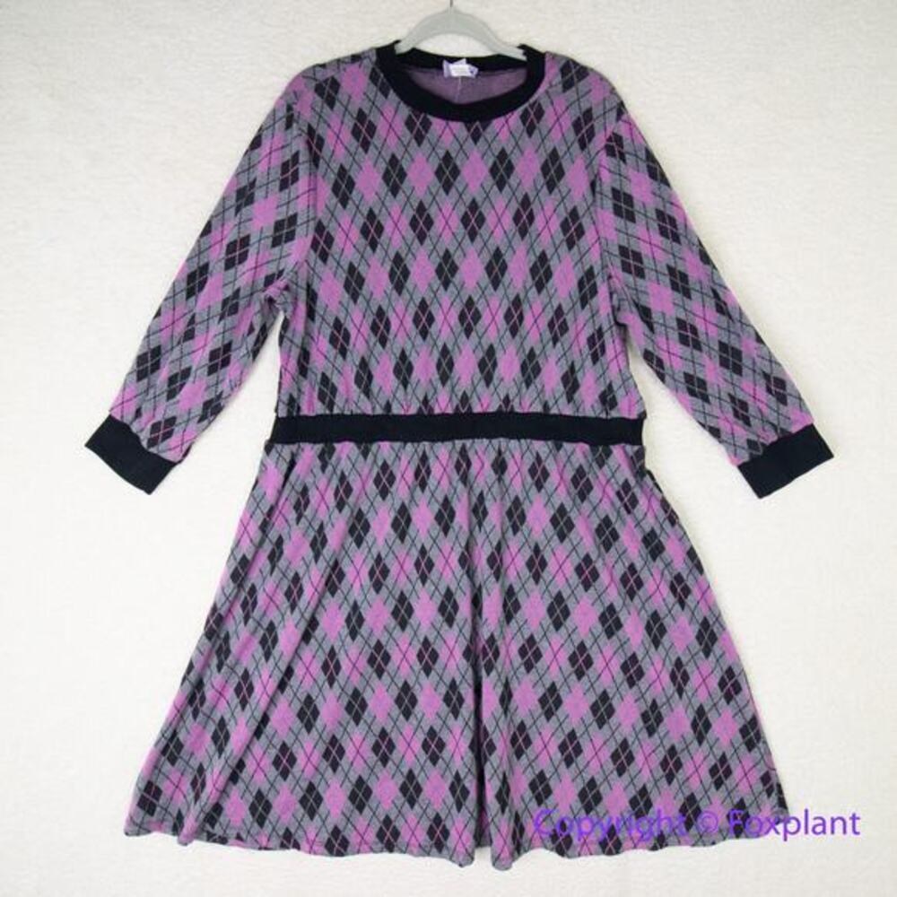 Unique Vintage Adorable Purple & Pink Argyle Sweater‎ Dress women plus size 1X - Picture 4 of 16